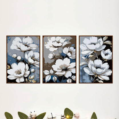 Classic White Blossom Wooden Wall Art Set