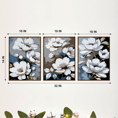 Classic White Blossom Wooden Wall Art Set