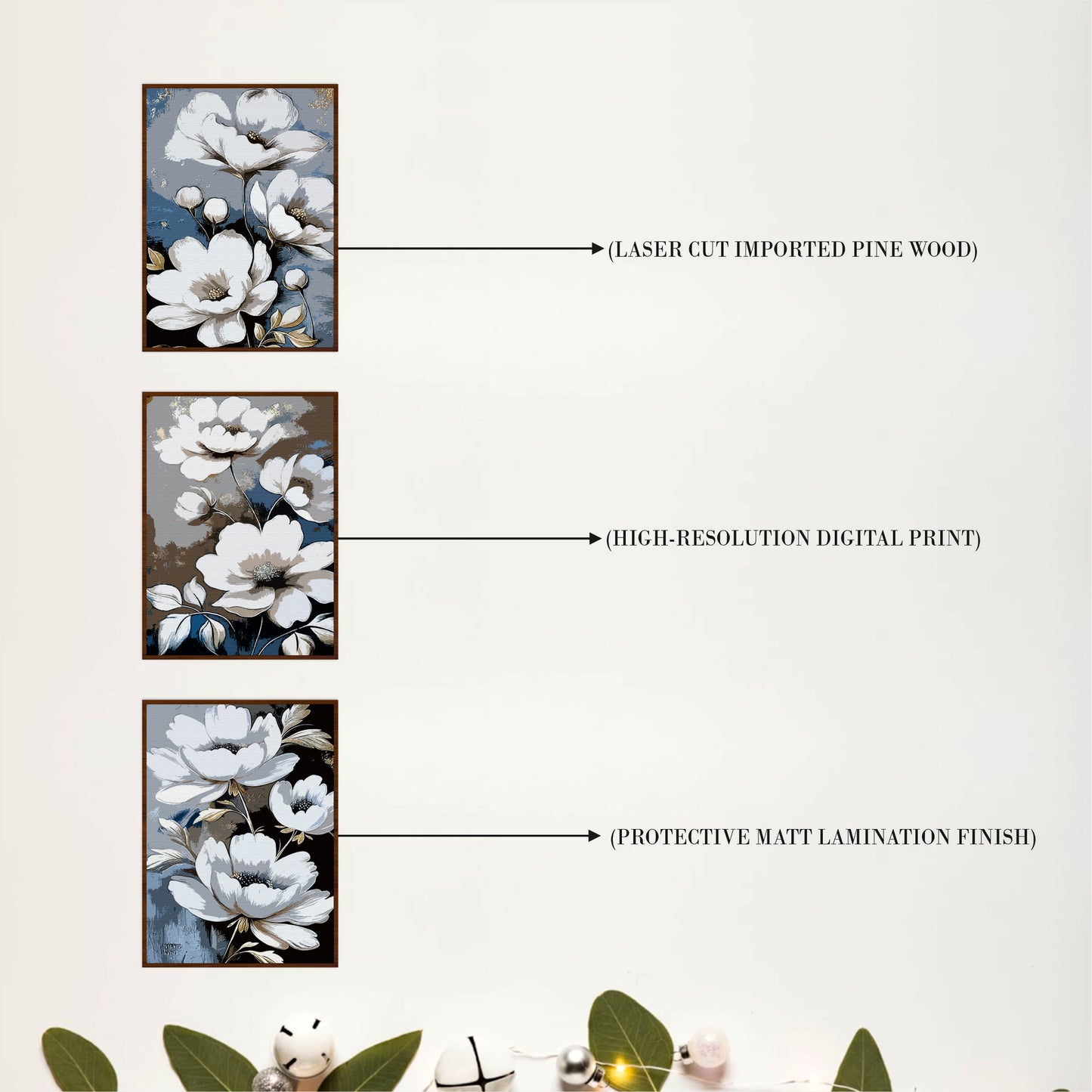 Classic White Blossom Wooden Wall Art Set