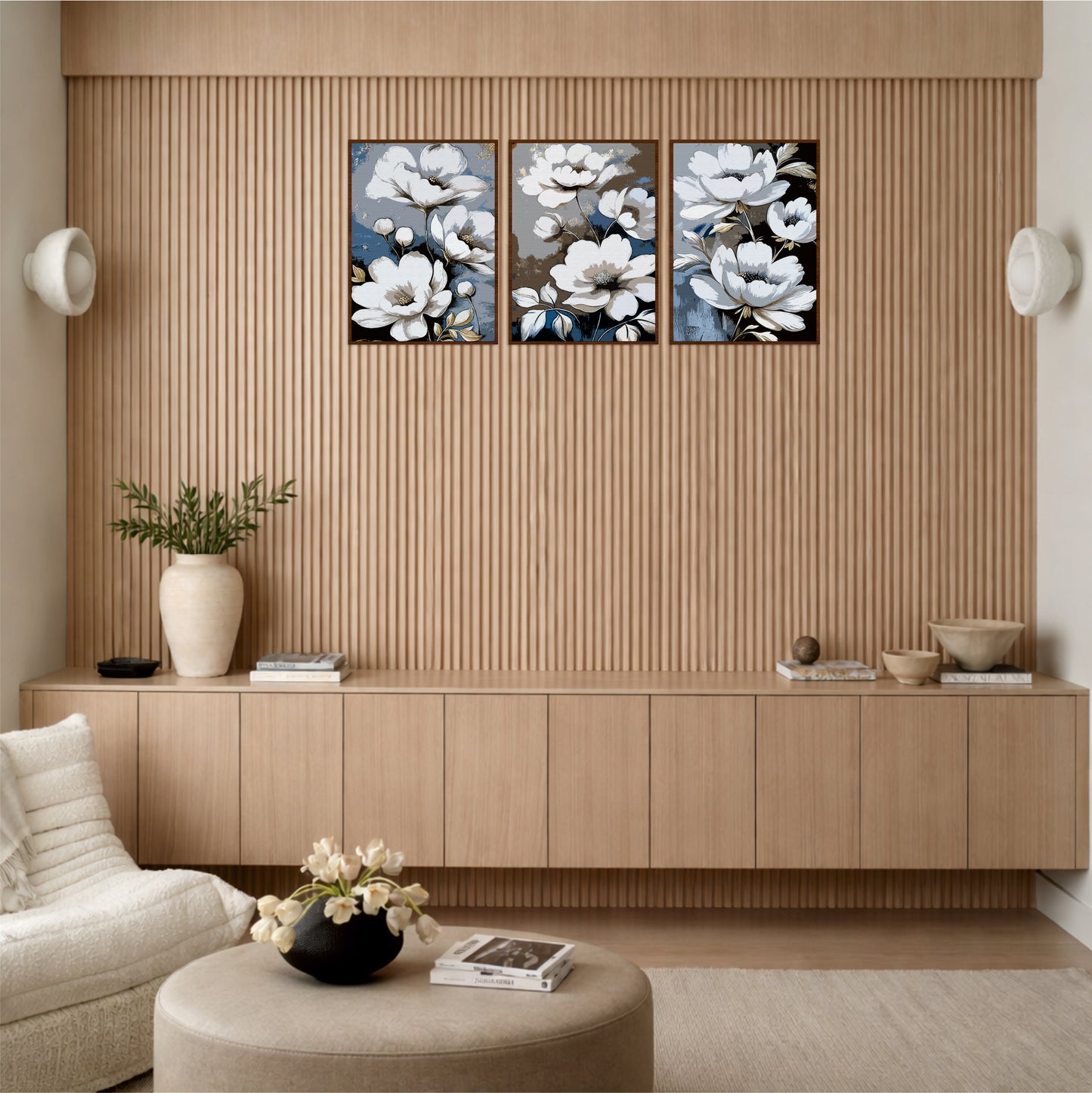 Classic White Blossom Wooden Wall Art Set