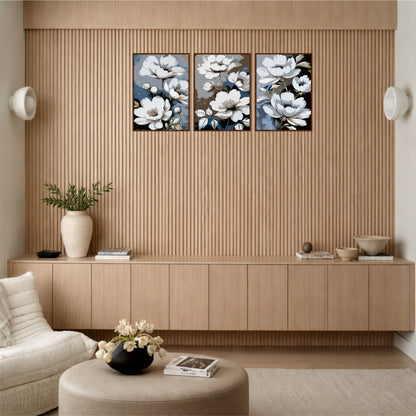 Classic White Blossom Wooden Wall Art Set