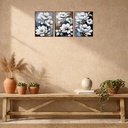 Classic White Blossom Wooden Wall Art Set