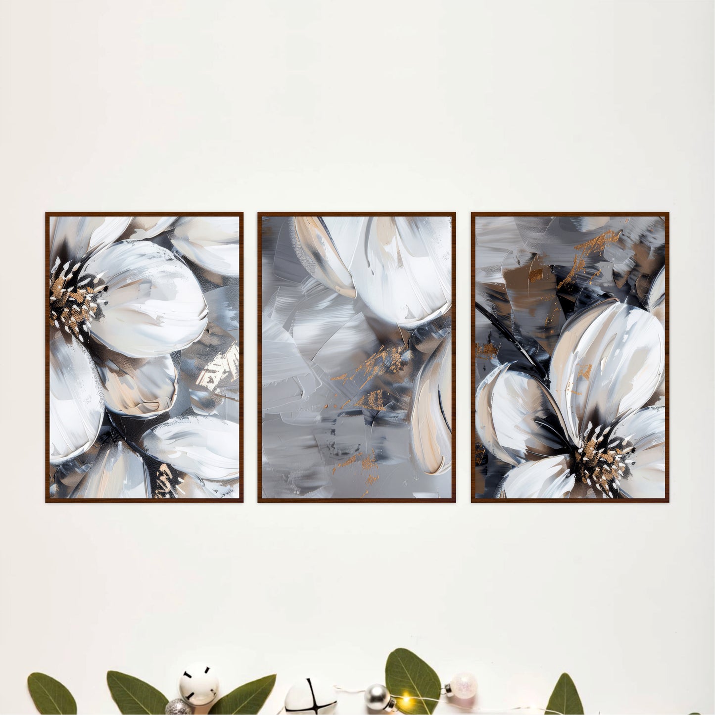Monochrome Floral Wooden Wall Art Set