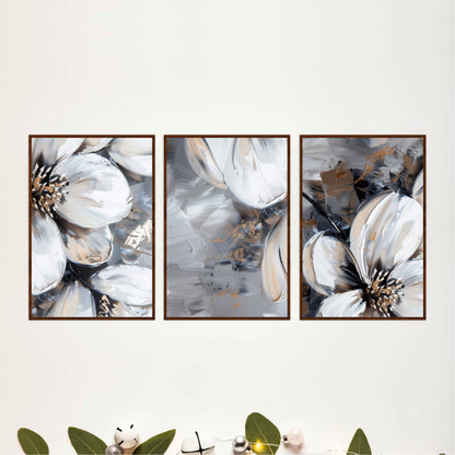Monochrome Floral Wooden Wall Art Set