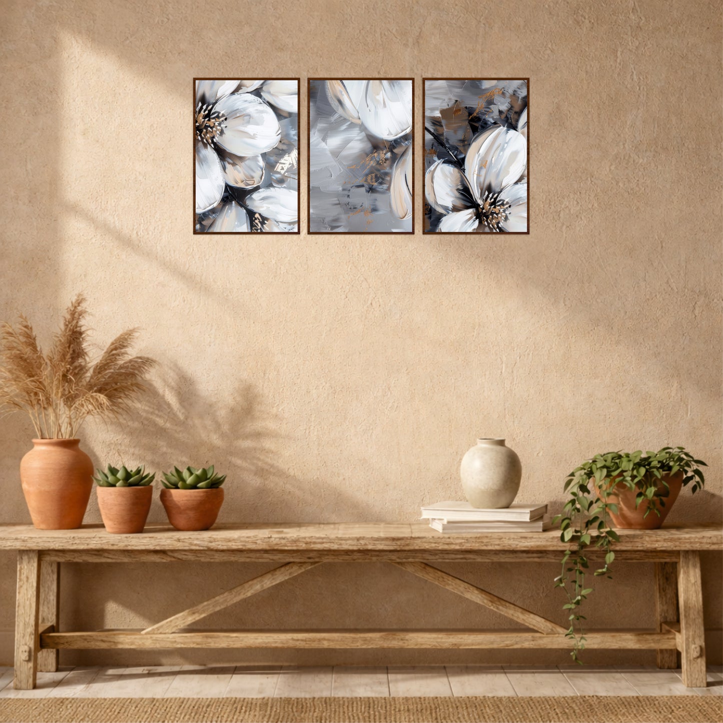 Monochrome Floral Wooden Wall Art Set