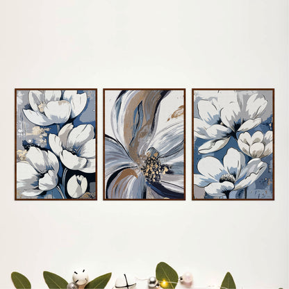 Blue & White Magnolia Wooden Wall Art Set