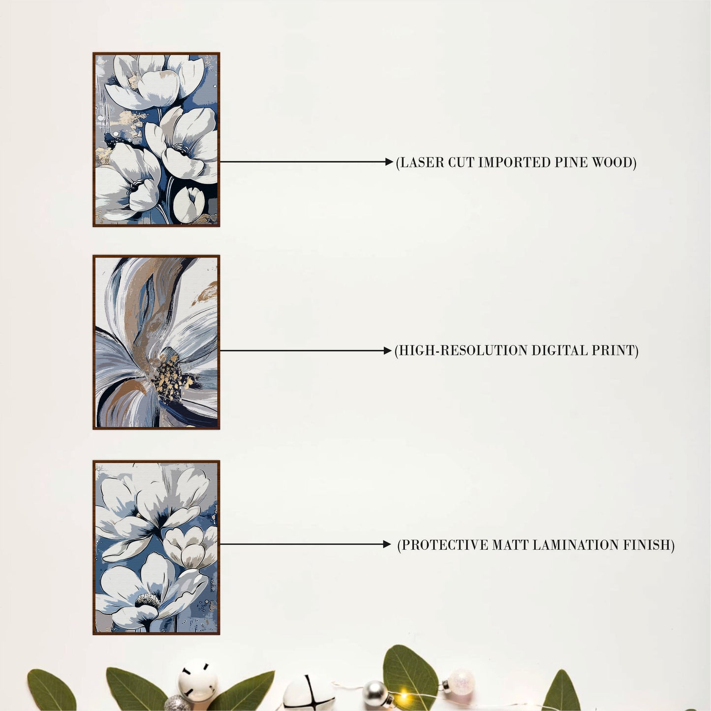 Blue & White Magnolia Wooden Wall Art Set