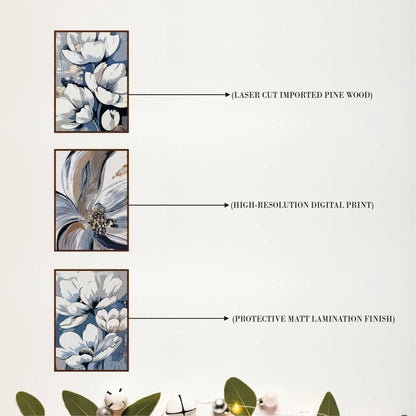 Blue & White Magnolia Wooden Wall Art Set