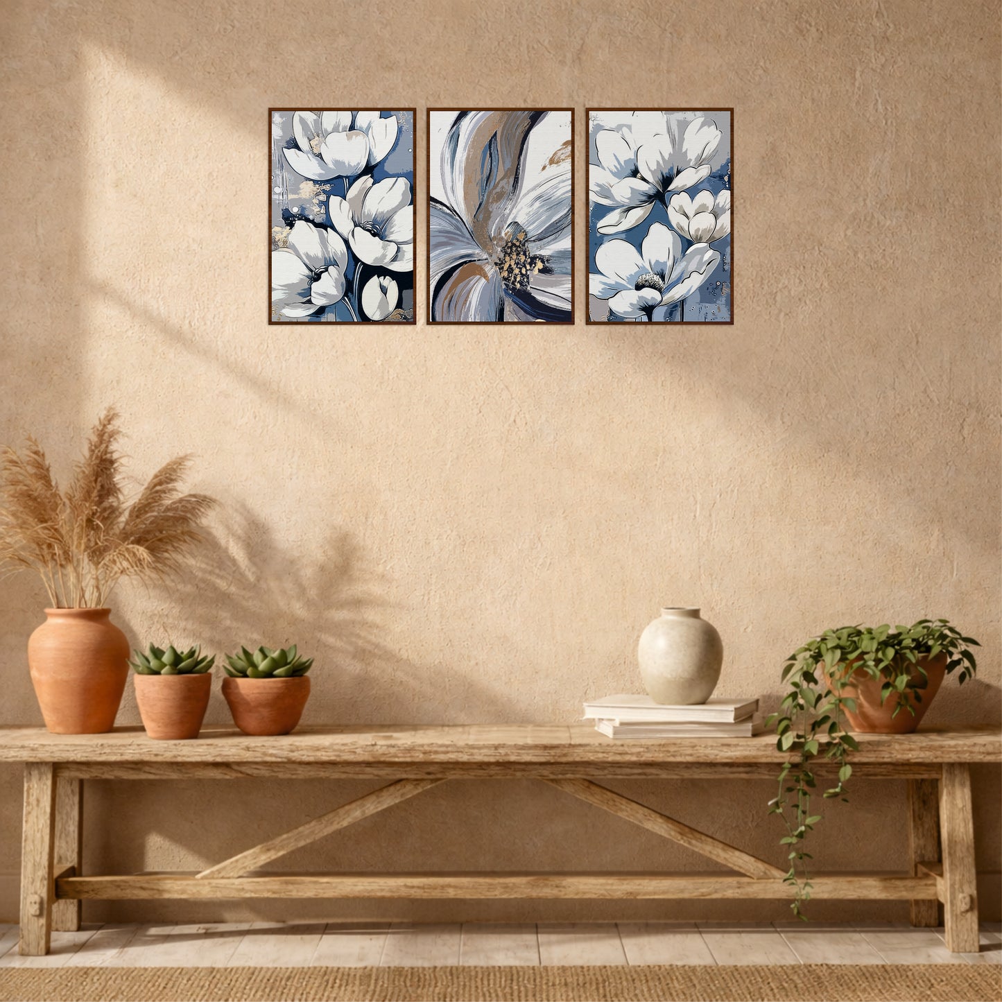 Blue & White Magnolia Wooden Wall Art Set