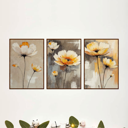 Minimal White Poppy Floral Wooden Wall Art Set