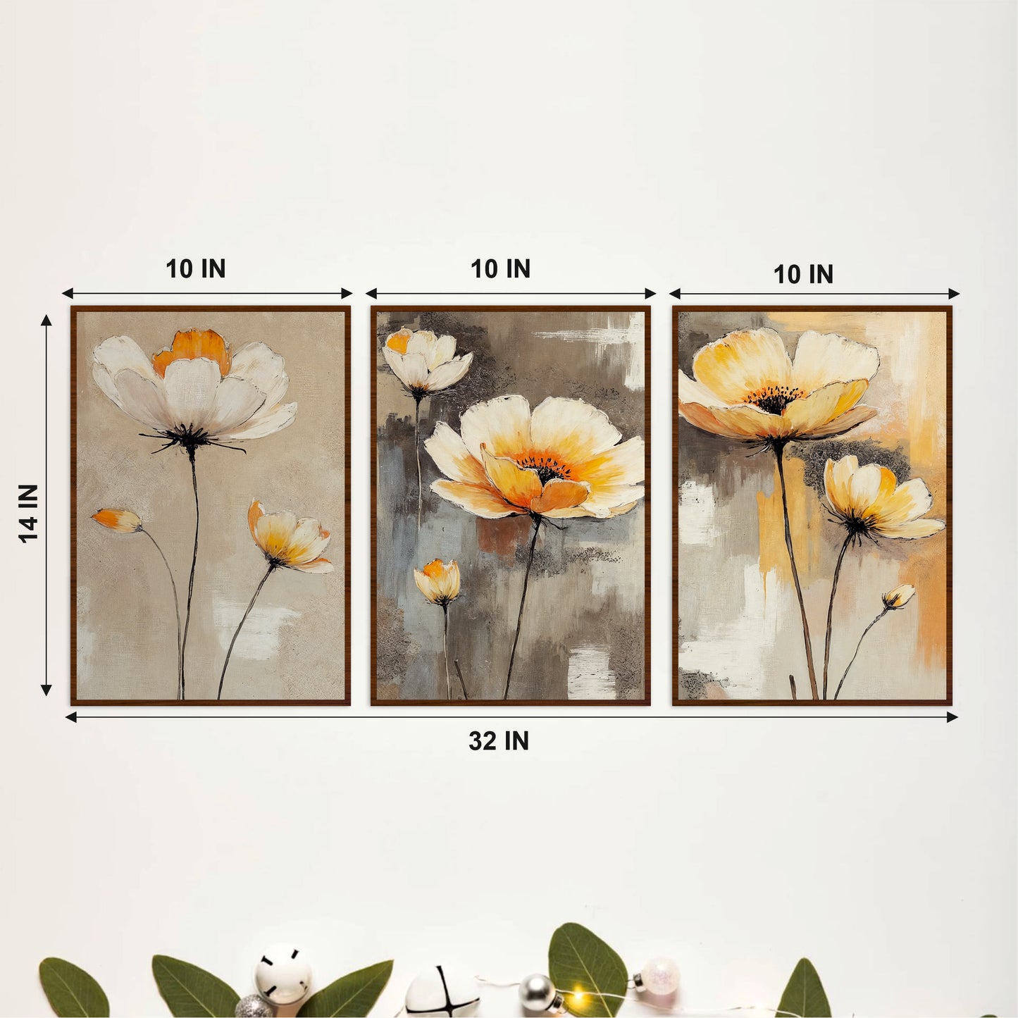 Minimal White Poppy Floral Wooden Wall Art Set