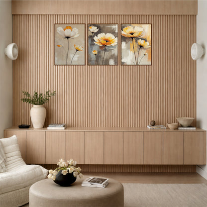 Minimal White Poppy Floral Wooden Wall Art Set