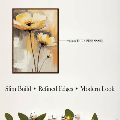 Minimal White Poppy Floral Wooden Wall Art Set