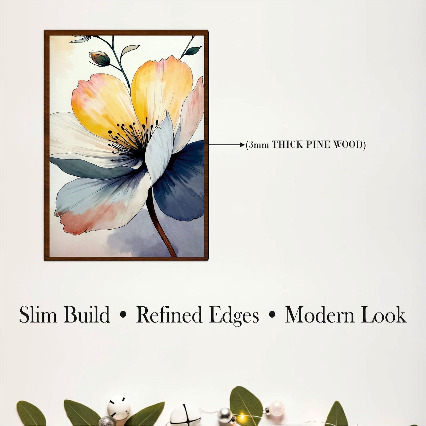 Elegant Watercolor Floral Triptych Wooden Wall Art