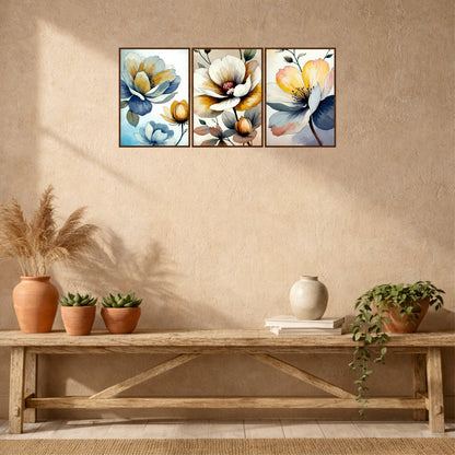 Elegant Watercolor Floral Triptych Wooden Wall Art