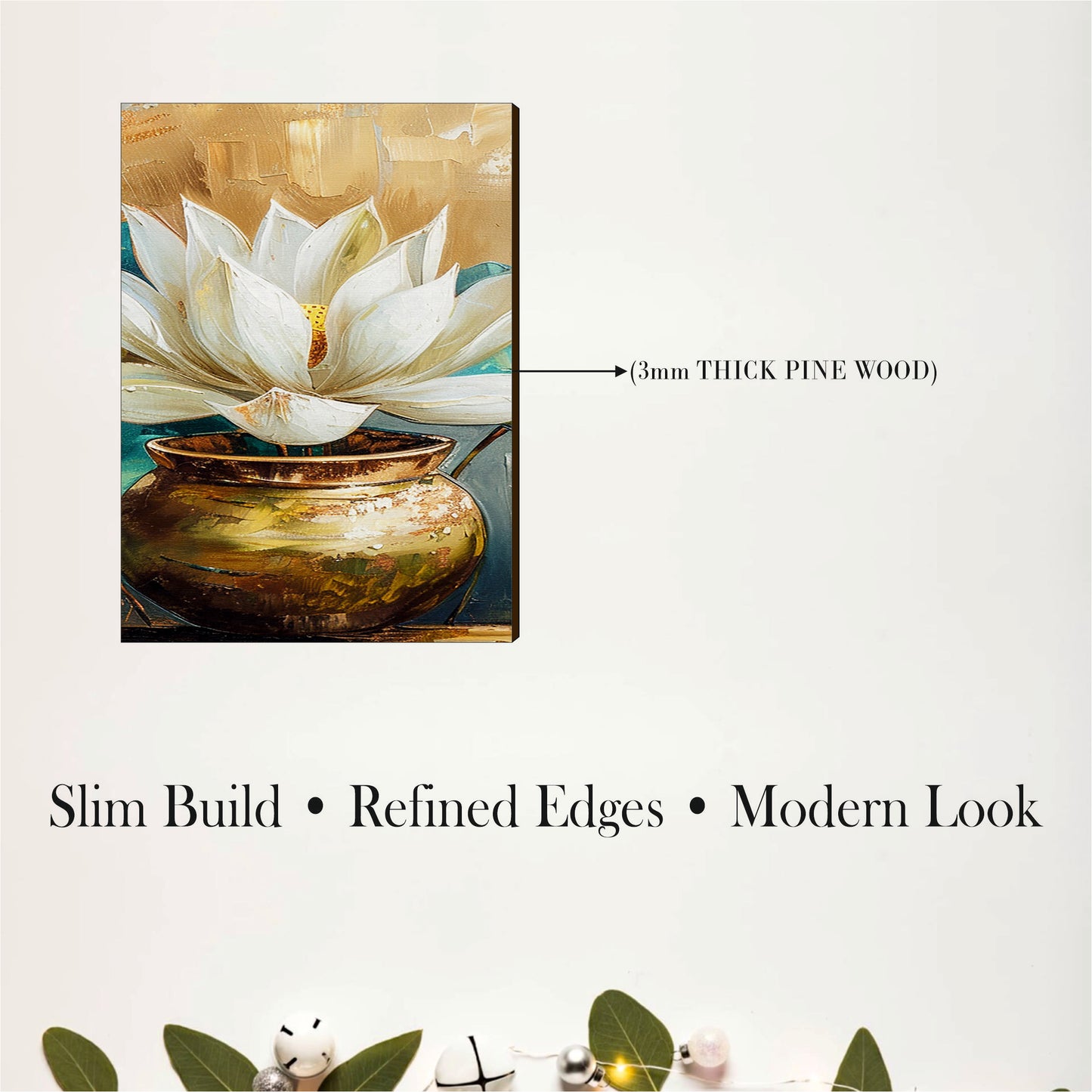 White Lotus in Golden Vase Wooden Wall Art