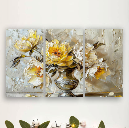 White Lotus in Golden Vase Wooden Wall Art