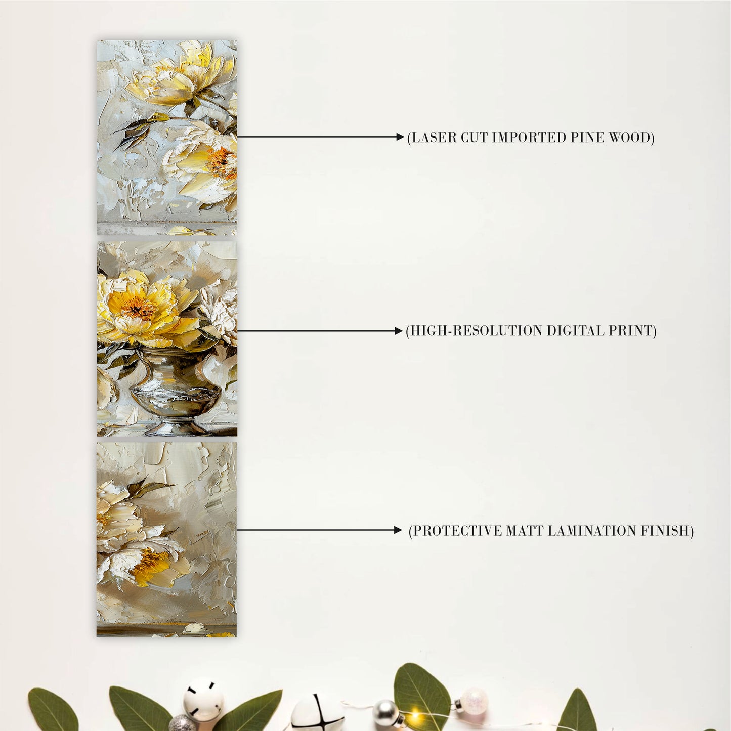 White Lotus in Golden Vase Wooden Wall Art