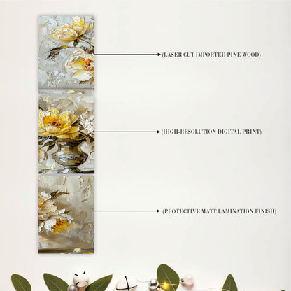 White Lotus in Golden Vase Wooden Wall Art
