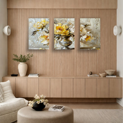 White Lotus in Golden Vase Wooden Wall Art