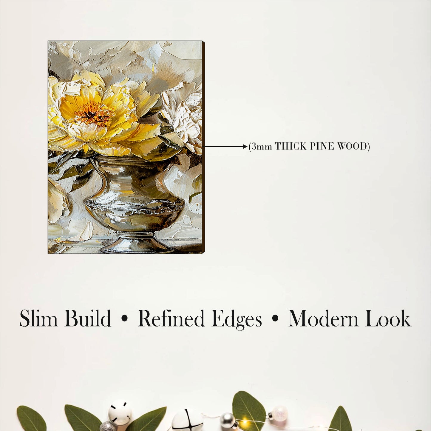 White Lotus in Golden Vase Wooden Wall Art