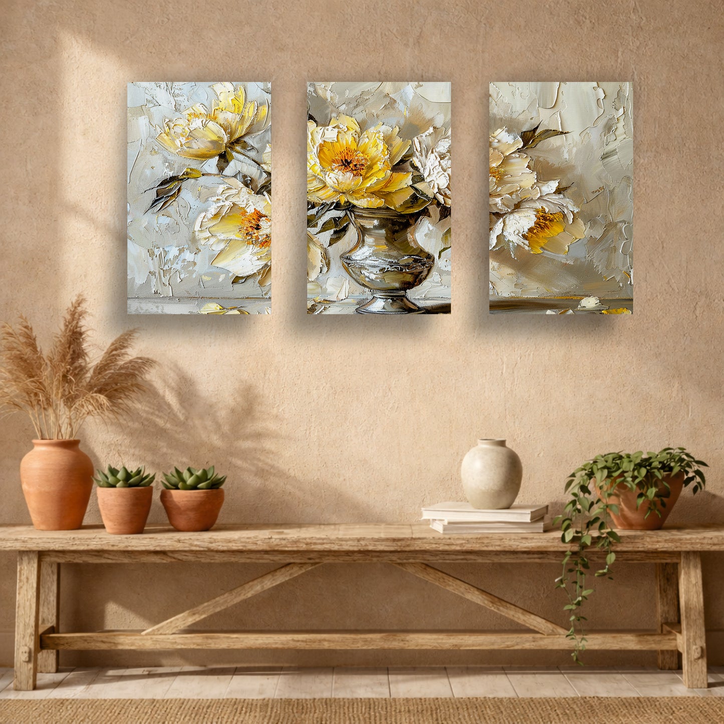 White Lotus in Golden Vase Wooden Wall Art