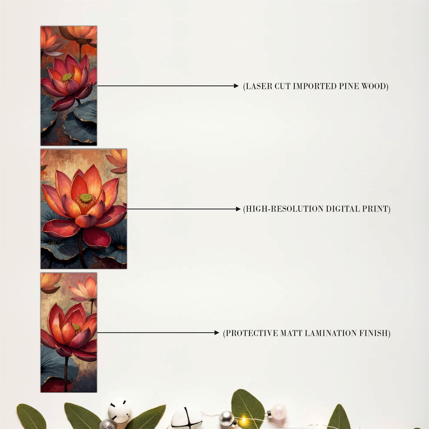 Artistic Red Lotus Flowers Wooden Wall Art