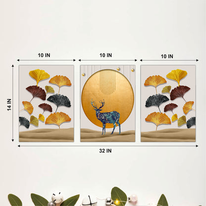 Elegant Deer and Golden Ginkgo Wooden Wall Decor