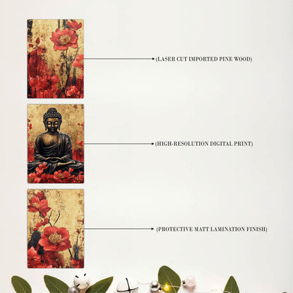 Zen Buddha Floral Wooden Wall Decor