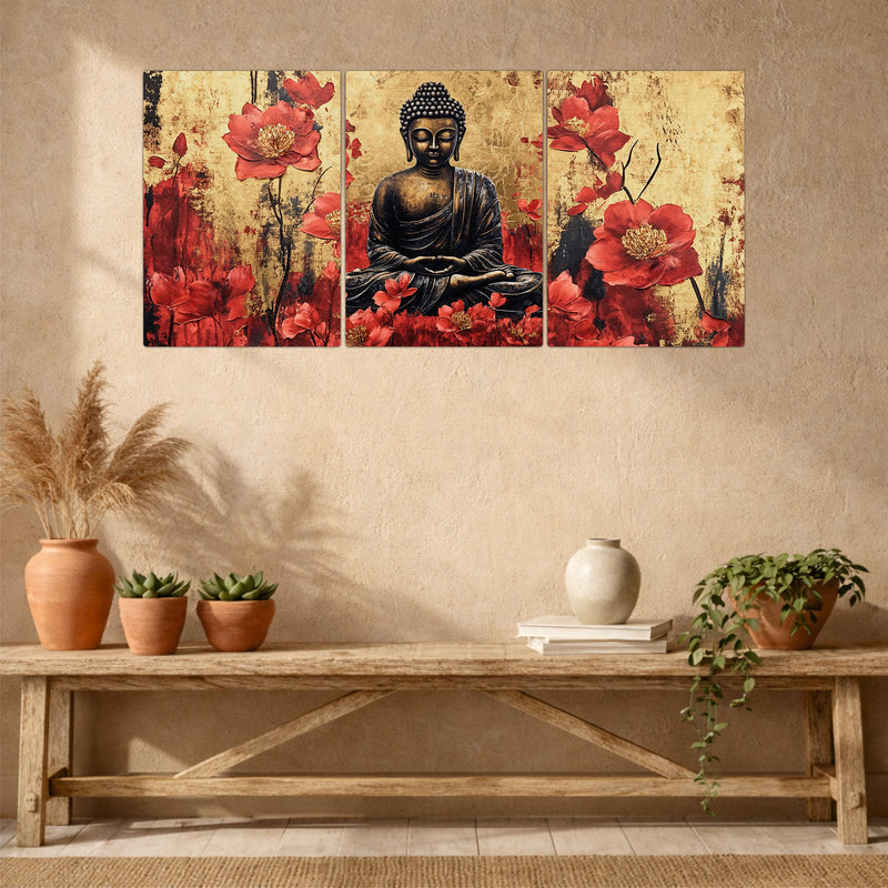 Zen Buddha Floral Wooden Wall Decor