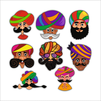 Royal Rajasthani Character Faces Decorative Wooden Wall Art