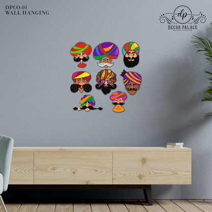 Royal Rajasthani Character Faces Decorative Wooden Wall Art