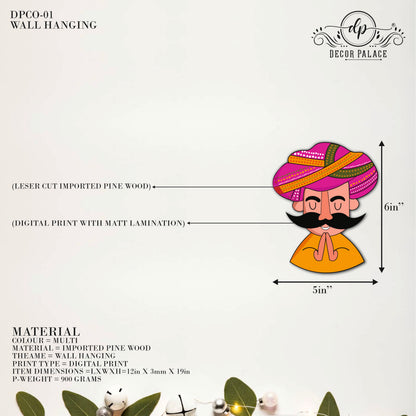 Royal Rajasthani Character Faces Decorative Wooden Wall Art