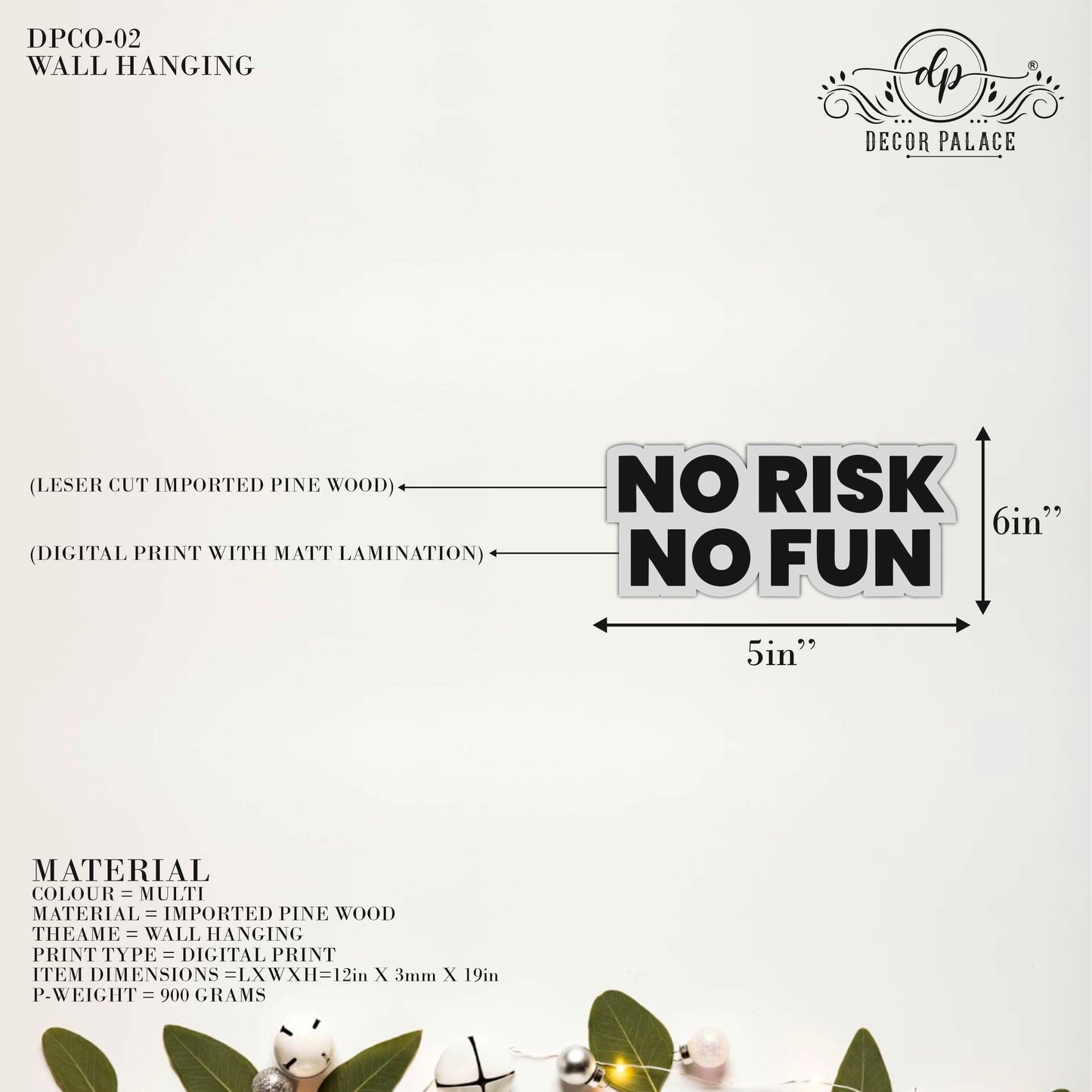 No Risk No Fun Bold Motivational Wooden Wall Art