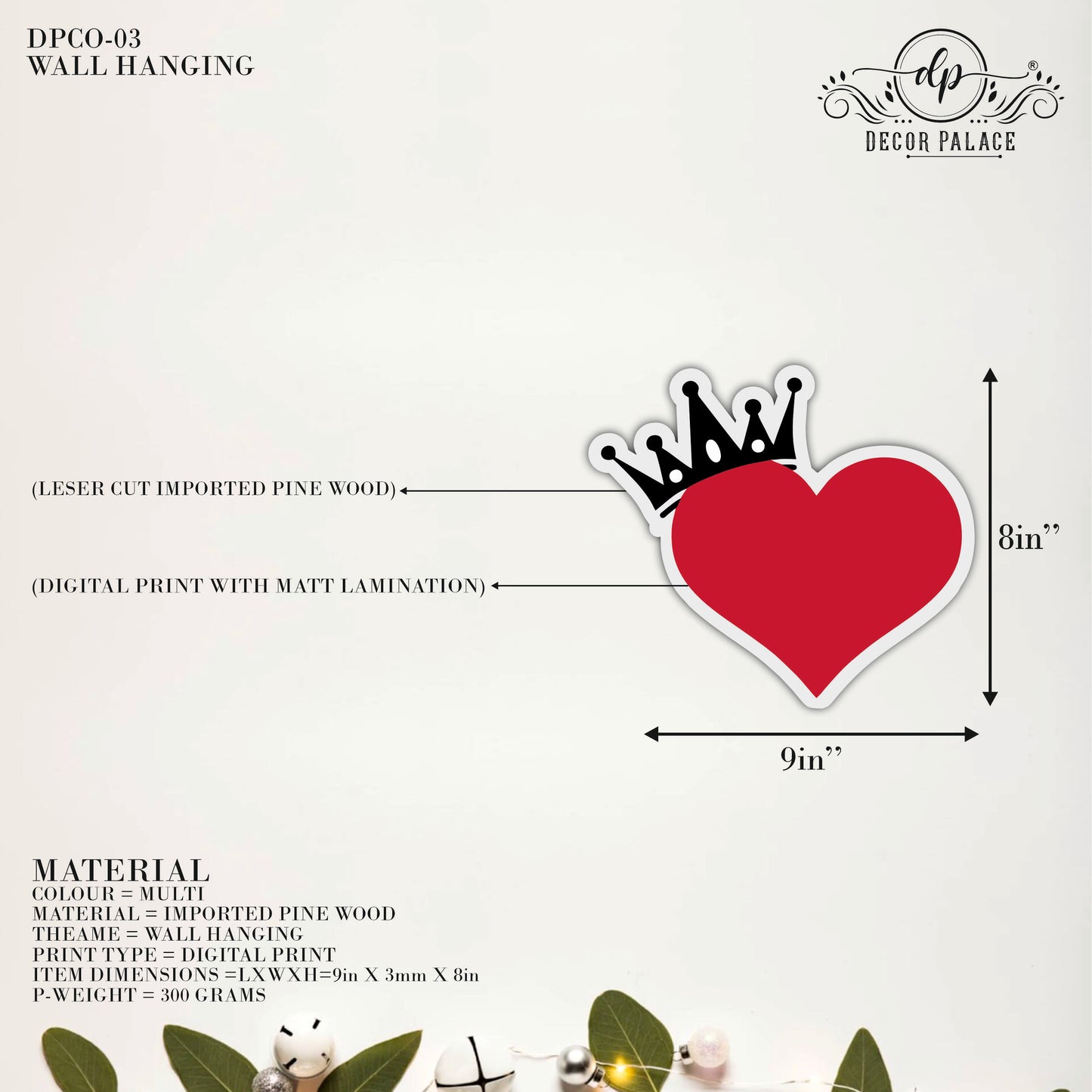 Crowned Heart Minimalist Love Symbol Wooden Wall Art
