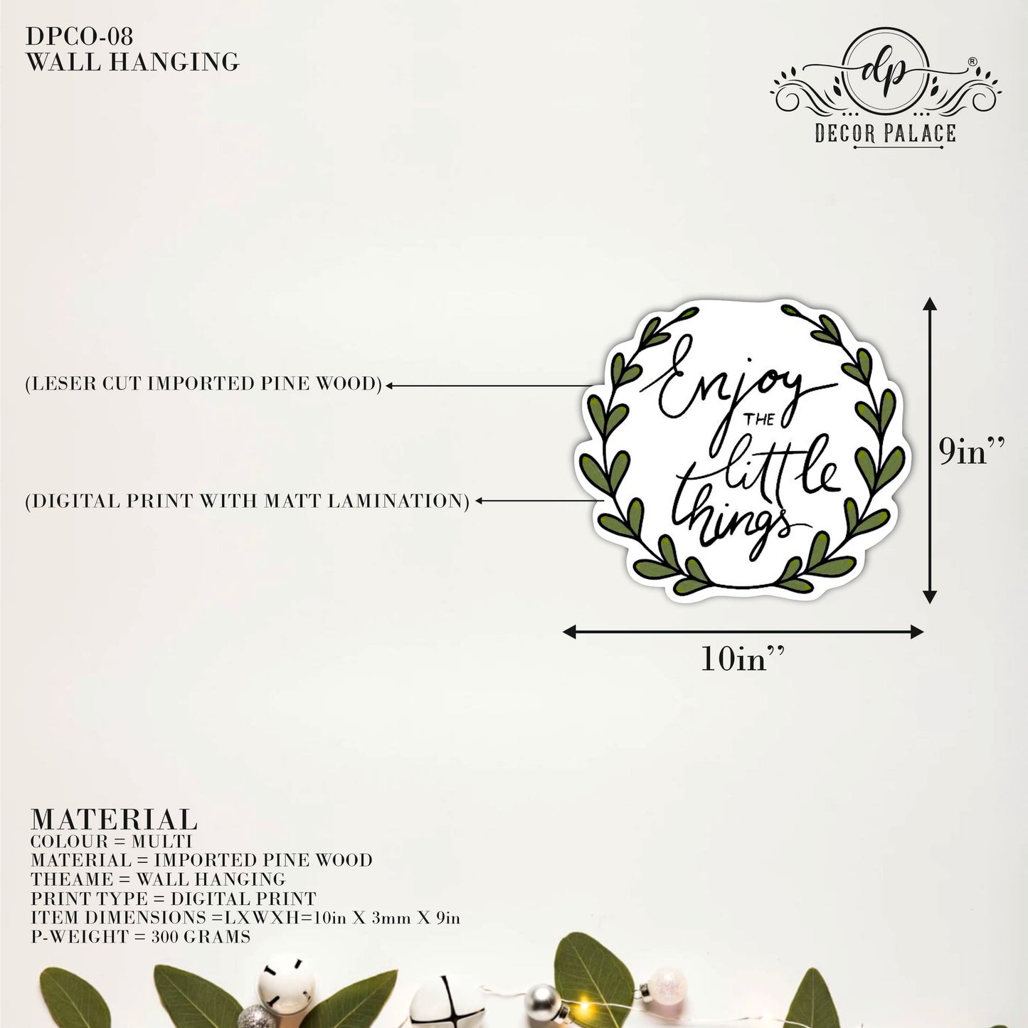 Enjoy the Little Things Botanical Typography Wooden Wall Art