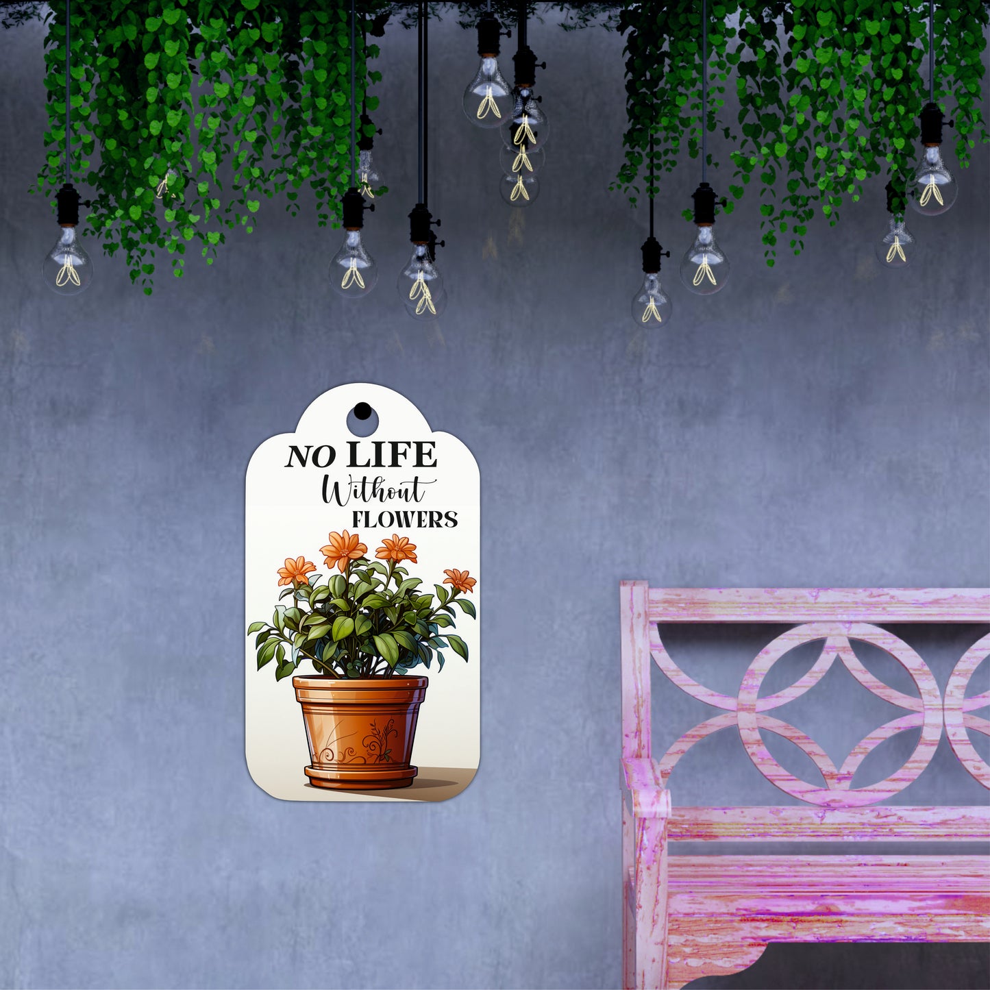 No Life Without Flowers Botanical Wooden Wall Art