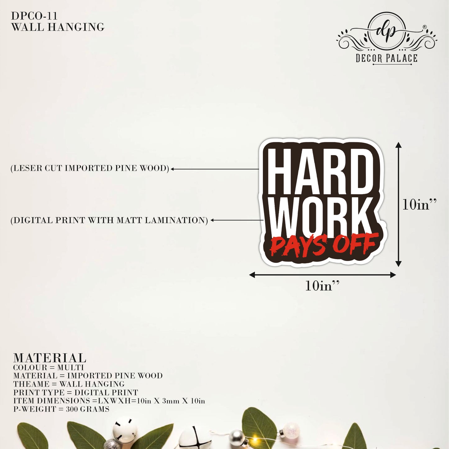 Hard Work Pays Off Inspirational Typography Wooden Wall Art