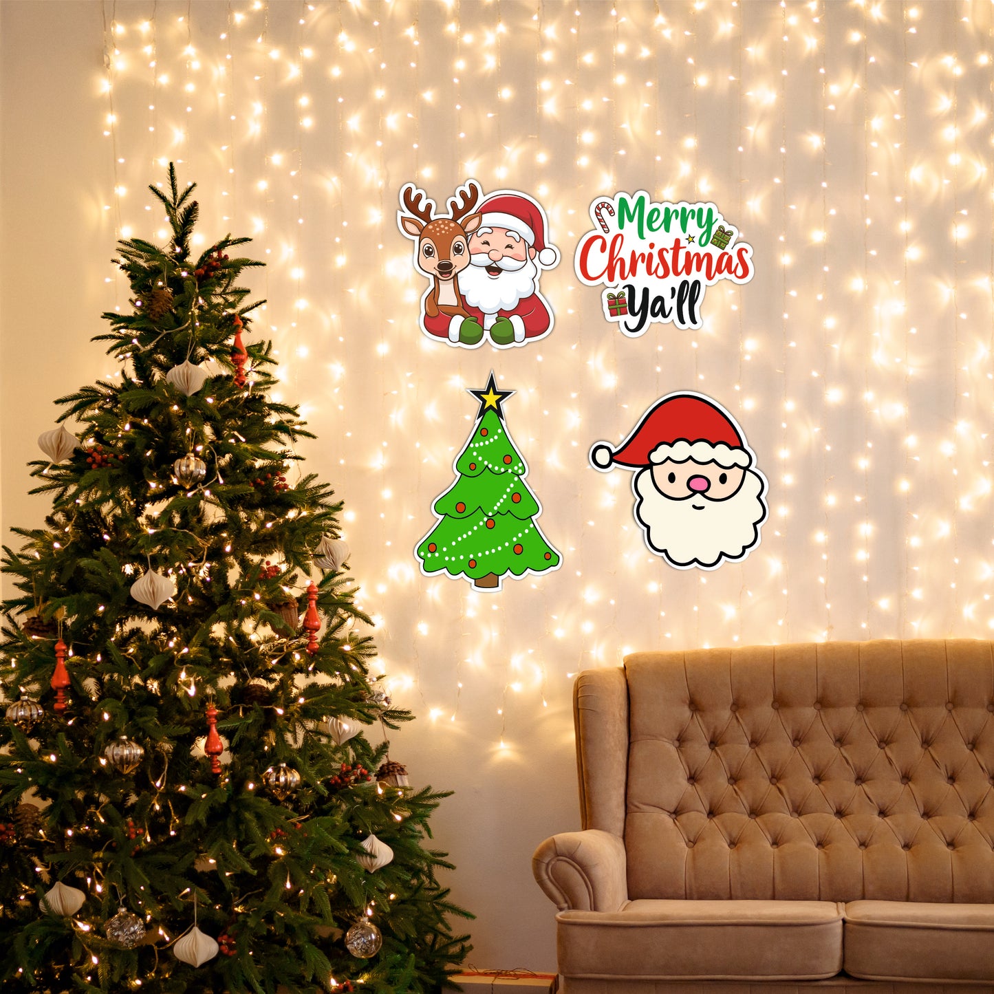 Santa Claus with Reindeer Christmas Wooden Wall Art