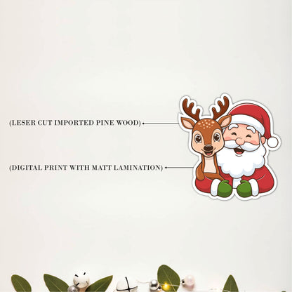 Santa Claus with Reindeer Christmas Wooden Wall Art