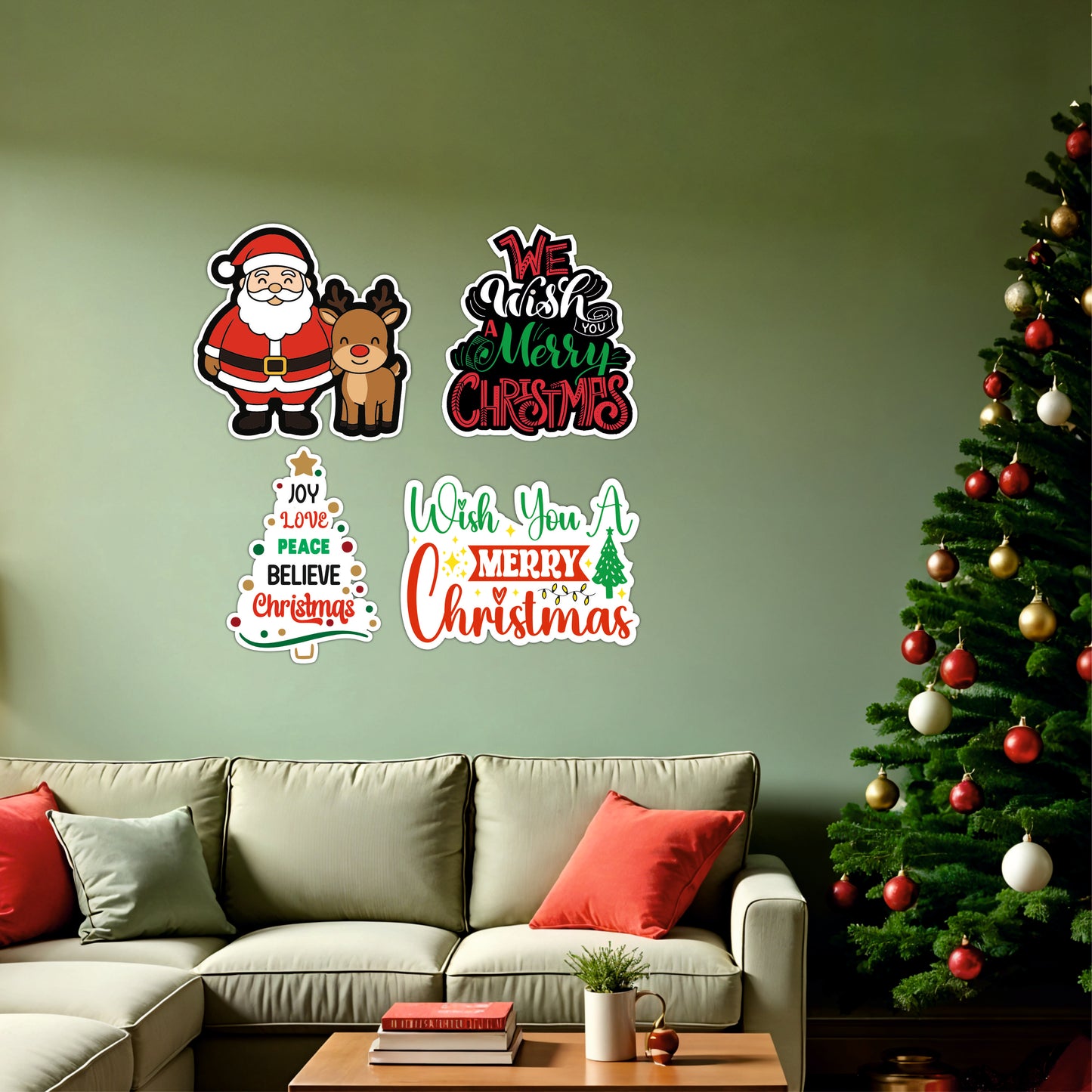 Santa Claus with Reindeer Christmas Wooden Wall Art