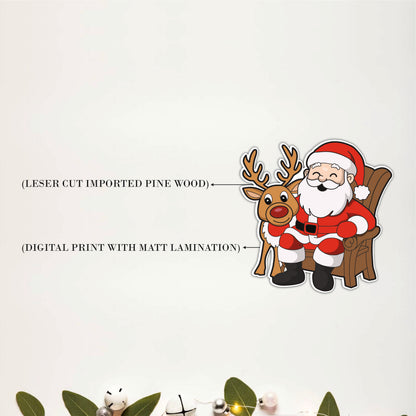 Merry Christmas Santa Hat Sign Wooden Wall Art
