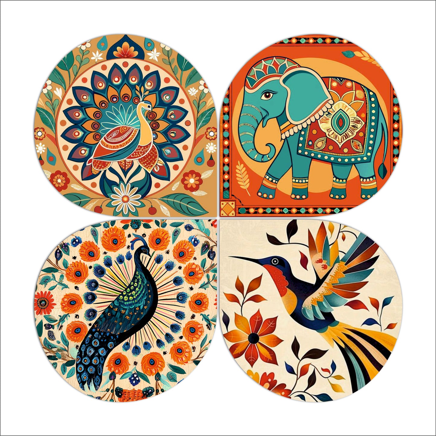Traditional Peacock Mandala Round Wooden Wall Art