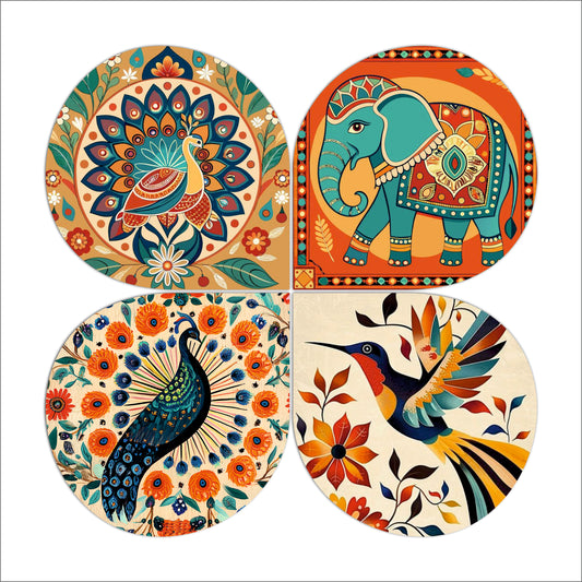 Traditional Peacock Mandala Round Wooden Wall Art