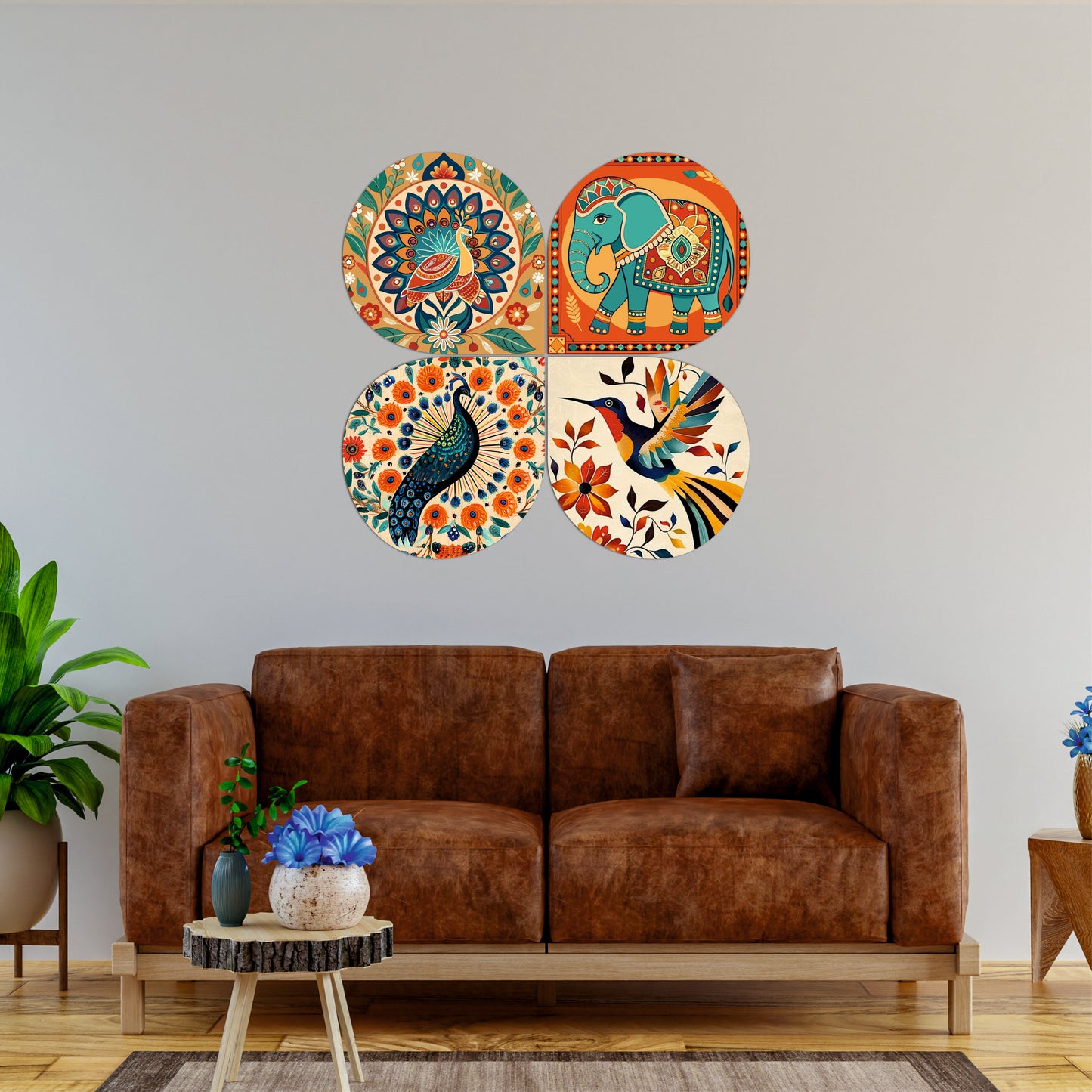 Traditional Peacock Mandala Round Wooden Wall Art