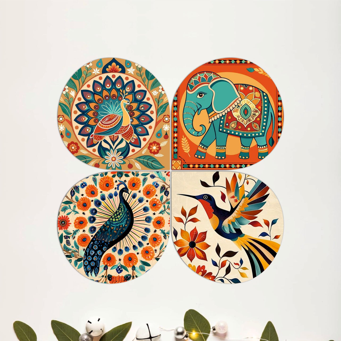 Traditional Peacock Mandala Round Wooden Wall Art