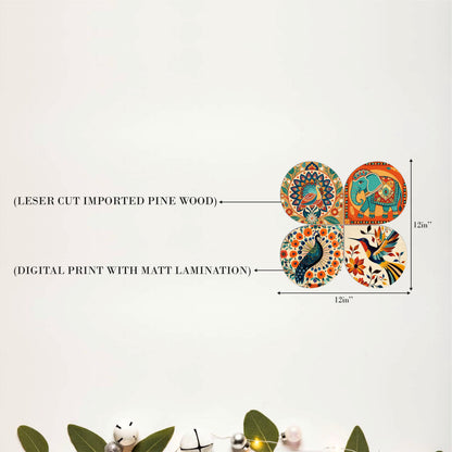 Traditional Peacock Mandala Round Wooden Wall Art