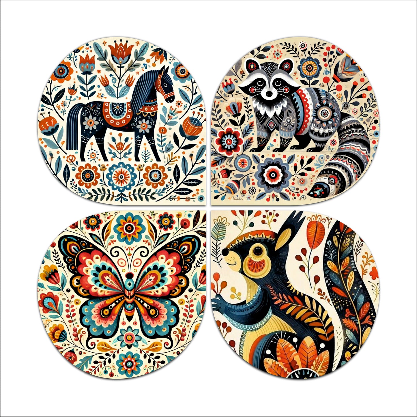 Decorative Folk Art Bird Round Wooden Wall Art