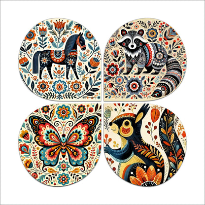 Decorative Folk Art Bird Round Wooden Wall Art