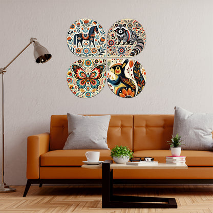 Decorative Folk Art Bird Round Wooden Wall Art